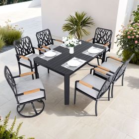 7-PCs Outdoor Patio Aluminum Furniture Set, with 4 Dining Chairs & 2 Swivel Rockers Sunbrella Fabric Cushioned, Nature-Inspired Branch-Like Backr