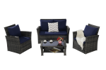 4 Pieces Outdoor Patio Furniture Sets Garden Rattan Chair Wicker Set, Poolside Lawn Chairs with Tempered Glass Coffee Table Porch Furniture