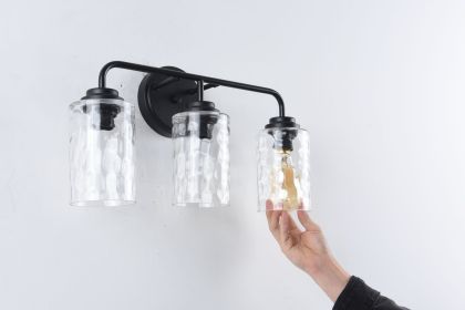 3-Light with Clear Glass Glacier Shade, Unique Hand-make Lampshade, Industrial Indoor Light Fixture for Bathroom Living Room Bedroom Over Kitchen