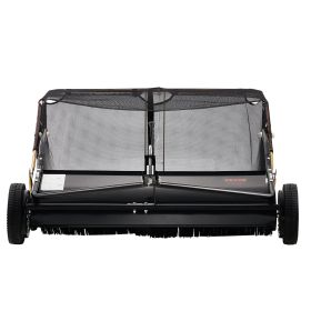 VEVOR 42 Inch Lawn Sweeper Tow Behind, 12 cu.ft. Large Pull Behind Grass Sweeper, Heavy Duty Leaf & Grass Collector with Dumping Rope Design