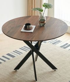 42.1"BLACK AND WOOD COLOR Table Mid-century Dining Table for 4-6 people With Round Mdf Table Top, Pedestal Dining Table