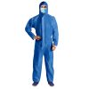 Disposable Coveralls with Hood, Medium Size. Pack of 5 Blue Hazmat Suits with Front Zip