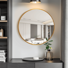 16"Aluminum alloy fine-edged gold round mirror Wall Mirror Decorative Bathroom Mirror with Elegant Scalloped Design