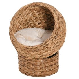 PawHut Handwoven Elevated Cat Bed with Soft Cushion & Cat Egg Chair Shape, Cat Basket Bed Kitty House with Stand