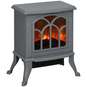 HOMCOM 17" Freestanding Electric Fireplace Stove, Fire Place Heater with Realistic Logs and Flame Effect and Overheat Protection, 750W/1500W, Gra