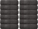 12 Pack Charcoal Color Resort Collection Soft Washcloth Face & Body Towel Set 12x12 inch Luxury Hotel Plush & Absorbent Cotton Washclothes