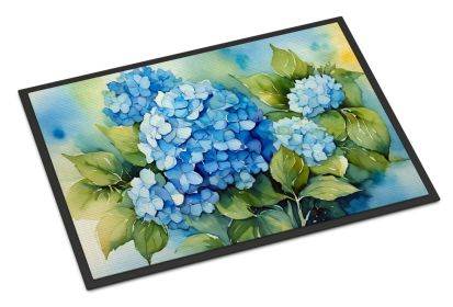 NEW Hydrangeas in Watercolor Doormat Front Door Mat Indoor Outdoor Rugs for Entryway, Non Slip Washable Low Pile, 18H X 27W