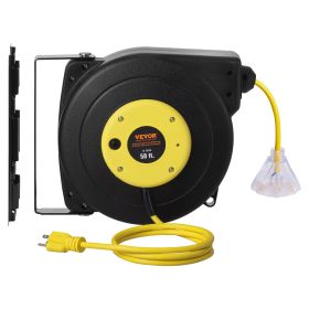VEVOR Retractable Extension Cord Reel Power Cord Reel 50FT 14AWG/3C SJTOW