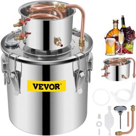 VEVOR Moonshine Still 5 Gal 21L, Distillery Kit with Circulating Pump, Alcohol Still Copper Tube, Whiskey Distilling Kit w/Build-In Thermometer