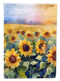 Sunflowers in Watercolor House Flag Large Porch Sleeve Pole Decorative Outside Yard Banner Artwork Wall Hanging, Polyester, House Size, Multicolor