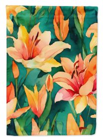 Lilies in Watercolor House Flag Large Porch Sleeve Pole Decorative Outside Yard Banner Artwork Wall Hanging, Polyester, House Size, Multicolor