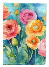 Ranunculus in Watercolor House Flag Large Porch Sleeve Pole Decorative Outside Yard Banner Artwork Wall Hanging, Polyester, House Size, Multicolor