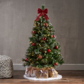 4.5 ft Glitter Bristle Mixed Hinged Tree with Red Berry and Pine Cones and 200 Lights, 407 Branch tips