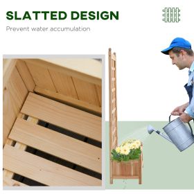Wooden Raised Garden Bed with Trellis, Outdoor Planter Box with Drainage Crevices for Climbing Vine Plants Flowers, 24" x 12" x 49"