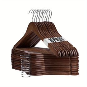10-Pack Wooden Hangers - Heavy Duty Coat Hangers for Suits, Jeans, and Shirts, Walnut Wood Closet Organizers with Non-Slip Design