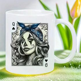 Queen of Spades Ceramic Coffee Mug 11oz - Reusable, Insulated Travel Cup, Hand-Wash Only - Multipurpose White