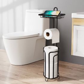 Toilet Paper Holder Stand Tissue Paper Roll Dispenser with Shelf for Bathroom Storage Holds Reserve -Black