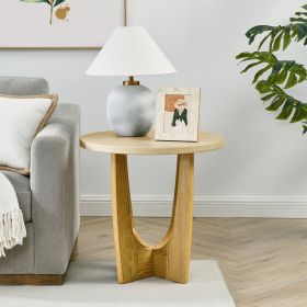 25" Round End Table, Wooden Side Table, Night Stand for Bedroom, Living Room ,Reception Room (Oak Color)