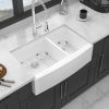 White Farmhouse Sink - 33 inch White Ceramic Double Bowl 60/40 Farm Kitchen Sink