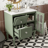 Retro Style 30'' Bathroom Vanity with Resin Sink Combo, Freestanding Single Vanity with 2 Drawers, Solid Wood Frame Bathroom Storage Cabinet, Green