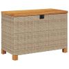 Patio Storage Box Beige 31.5"x15.7"x18.9" Poly Rattan Acacia Wood