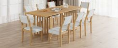 TOPMAX Farmhouse 9-Piece 83.9inch Extendable Dining Table Set with 2 12-inch Removable Leaves and 8 Upholstered Dining Chairs, Natural