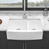 White Farmhouse Sink - 33 inch White Ceramic Double Bowl 60/40 Farm Kitchen Sink
