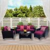Outdoor Garden Patio Furniture 7-Piece PE Rattan Wicker Cushioned Sofa Sets and Coffee Table