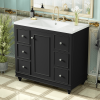 Contemporary Black Bathroom Vanity Cabinet - 36x18x34 inches, 4 Drawers & 1 Cabinet Door, Multipurpose Storage, Resin Integrated Sink