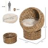 PawHut Handwoven Elevated Cat Bed with Soft Cushion & Cat Egg Chair Shape, Cat Basket Bed Kitty House with Stand