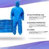 Disposable Coveralls with Hood, Medium Size. Pack of 5 Blue Hazmat Suits with Front Zip