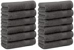 12 Pack Charcoal Color Resort Collection Soft Washcloth Face & Body Towel Set 12x12 inch Luxury Hotel Plush & Absorbent Cotton Washclothes