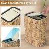 Boho Trash Can with Lid for Bathroom,2.6Gallon Small Rattan Garbage Can with Press Top Lid