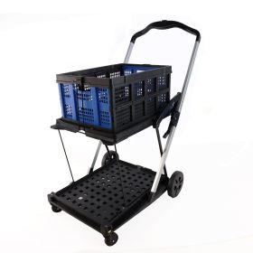 Folding Service Cart With Wheels Double-decker, Shopping, Library, Office Warehouse Moving Carts (Option: Blackblue)