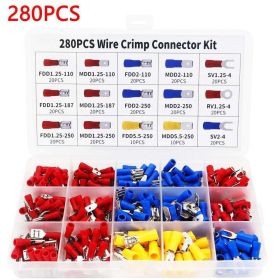 280PCS Assorted Insulated Electrical Wire Crimp Connectors Spade Terminals Kit (Option: 280PCS)