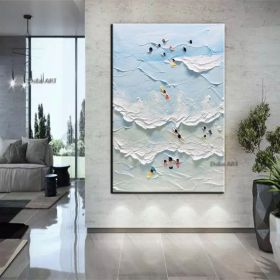 Handmade The Beach Joys Ocean Surfing Art Hand Painted Extra Large Heavy Textured 3D Minimalist Swimming Art Abstract Oil Painting Contemporary Art (size: 90x120cm)