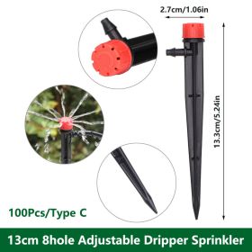 1 Pack 30-200 Drip Irrigation System Automatic Drip Sprinkler Connected 4/7 " Watering Garden Hose With Long-pole 8 Holes And 360° Rotating Drip Irrig (Color: Red-100Pcs)