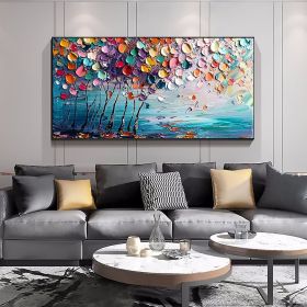 Hand Painted Oil Painting Abstract Colorful Floral Canvas Wall Art Thick Textured Petal Knife Painting Contemporary Home Decor Customized Sofa Artwork (Style: 01, size: 60X120cm)