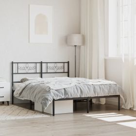 Metal Bed Frame without Mattress with Headboard Black 59.1"x78.7" (Color: Black)