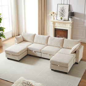 113.5'' Modular Sectiona Corduroy Sofa, Sectional Couches for Living Room U Shaped Sectional Couch with Storage Ottoman (Color: as Pic)