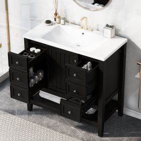 36" Bathroom Vanity with Sink Combo, One Cabinet and Three Drawers, Solid Wood and MDF Board (Material: Solid Wood+MDF, Color: Black)