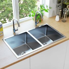 Handmade Kitchen Sink Stainless Steel (Color: Silver)