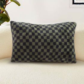 SOGA 30cm Urban Light Luxury Dark Green Checkered Lumbar Throw Pillow (Color: Dark Green)