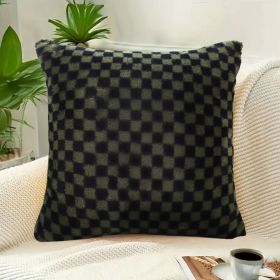 SOGA 30cm Urban Light Luxury Dark Green Checkered Lumbar Throw Pillow (Color: Dark Night Green)