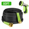 Non-Expandable Garden Hose Kink-Free Lightweight Water Hose Lay Flat Garden Hose with 10 Patterns Hose Nozzle Storage Bag Hanging Hook for Outdoor Wat