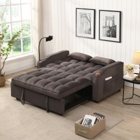 Modern Velvet Loveseat Futon Sofa Couch w/Pullout Bed,Small Love Seat Lounge Sofa with adjustable Reclining Backrest,Toss Pillows, Pockets (Color: dark gray)